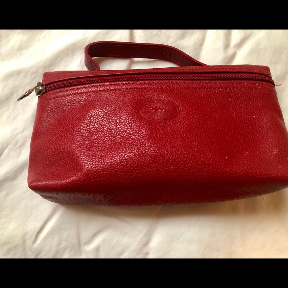 Longchamp red leather cosmetic case